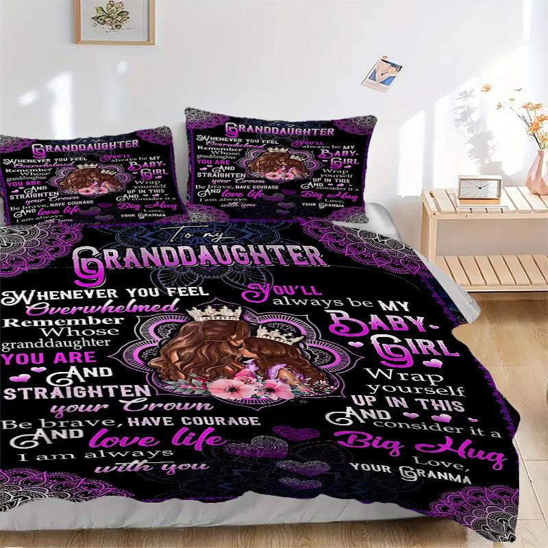 

3pcs Granddaughter Inspirational Quotes Duvet Cover Set, Cover For Bedroom Guest Room (1 Duvet Cover + 2 Pillowcase, Without Quilt), yy250922166 135x200cm