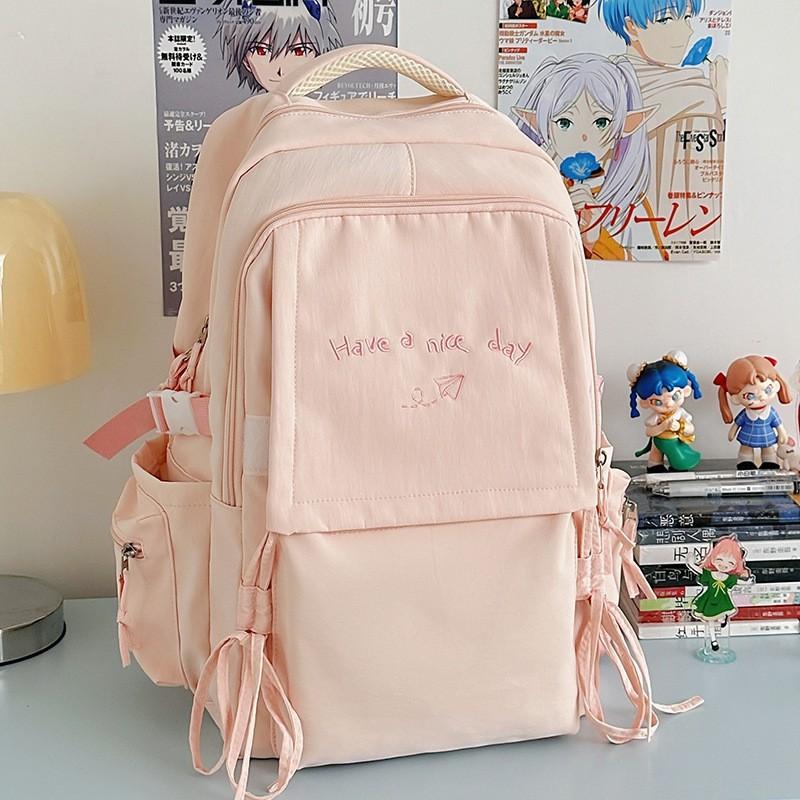 Japanese Style Light Solid Color Backpack Outdoor Travel Large-capacity Casual All-matching College Student Commuting Schoolbag