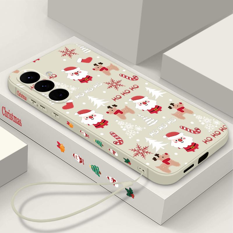 Christmas Deer Pattern Phone Case For Samsung Galaxy S24 S25 Ultra S23 S22 Ultra S21 S20 FE A14 A34 A15 A35 A52 A53 A54 A55 5G A16A36A56 Lanyard Cover