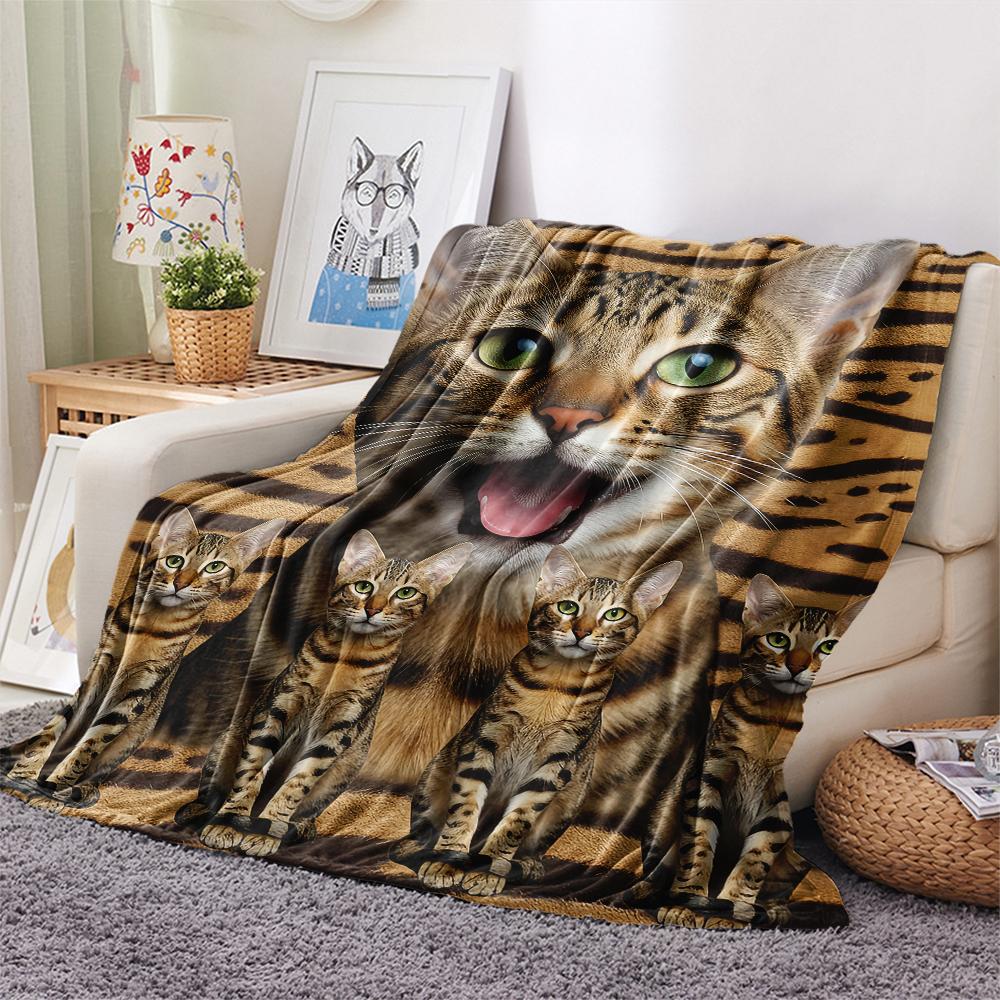 1 Stück Süße Katze 3D-Druck Flanelldecke, Hohe Qualität, Bequem für alle Jahreszeiten, Heimdekoration, Wärme und Komfort, Perfekt für Geschenke