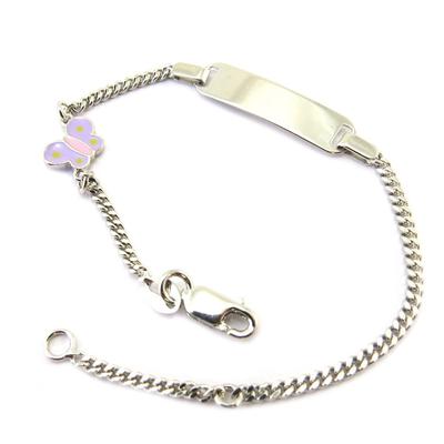 [P2317] - Silver Curb 'Bambino' Mauve Silver (butterfly) Rhodium-plated
