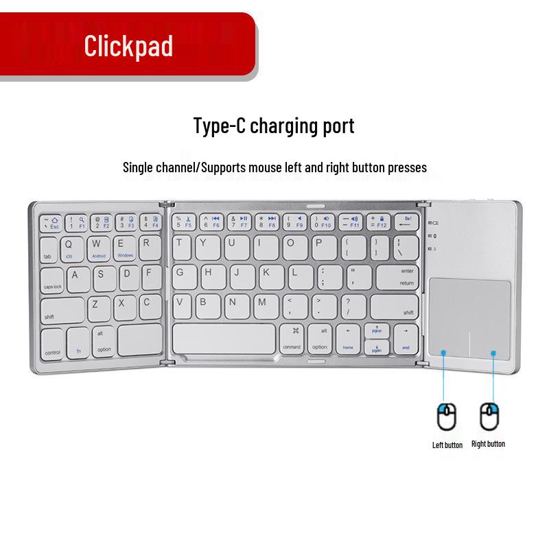 Upgraded B033 Plus Tri-Fold Bluetooth Keyboard with Touchpad & Type-C Charging