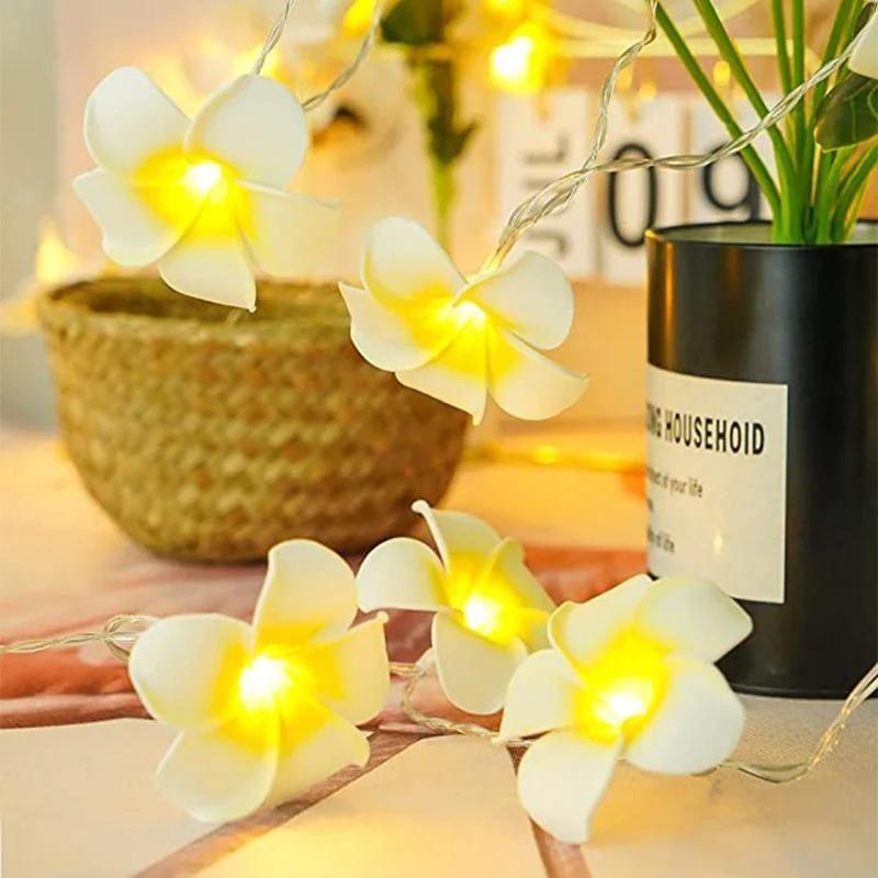 Foam Plumeria Flower String Lights Battery Powered Christmas Garland Fairy Lights for Christmas Home Wedding Party Decor