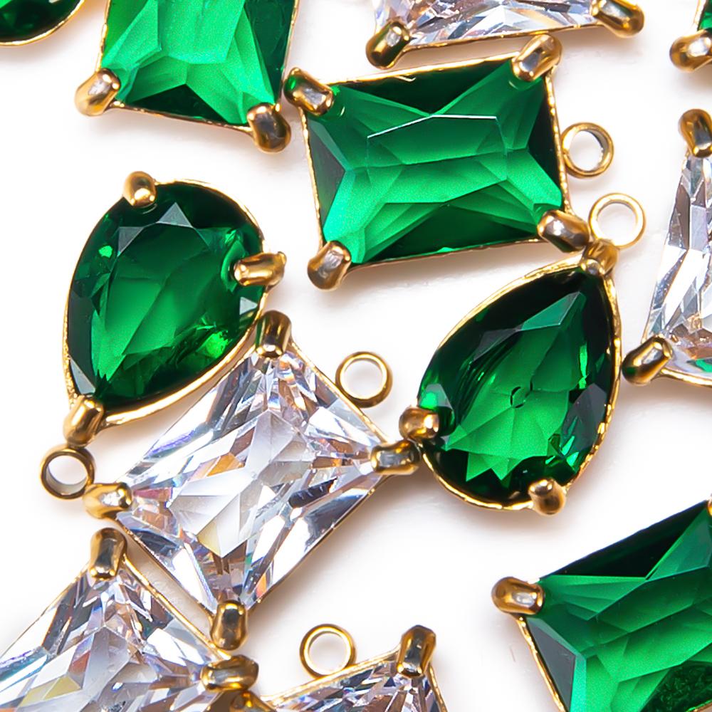 10pcs 5pcs Gold Color Stainless Steel Zircon Pendants Green Transparent Crystal Charms Beads for Necklace Jewelry Making DIY