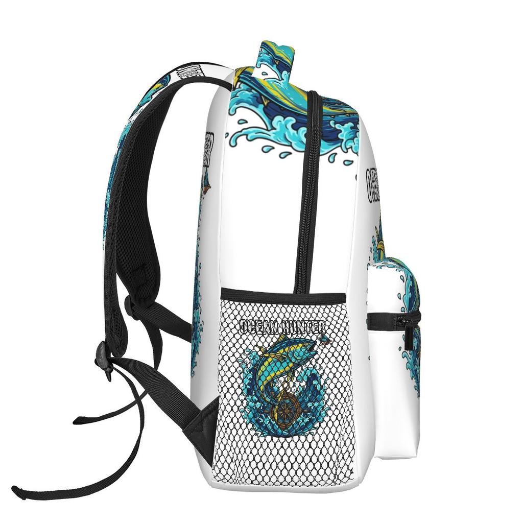Ocean Hunter Leaping Tuna And Nautical Waves Deep Sea Fishing Backpacks Boys Girls Bookbag School Bags Rucksack Shoulder Bag