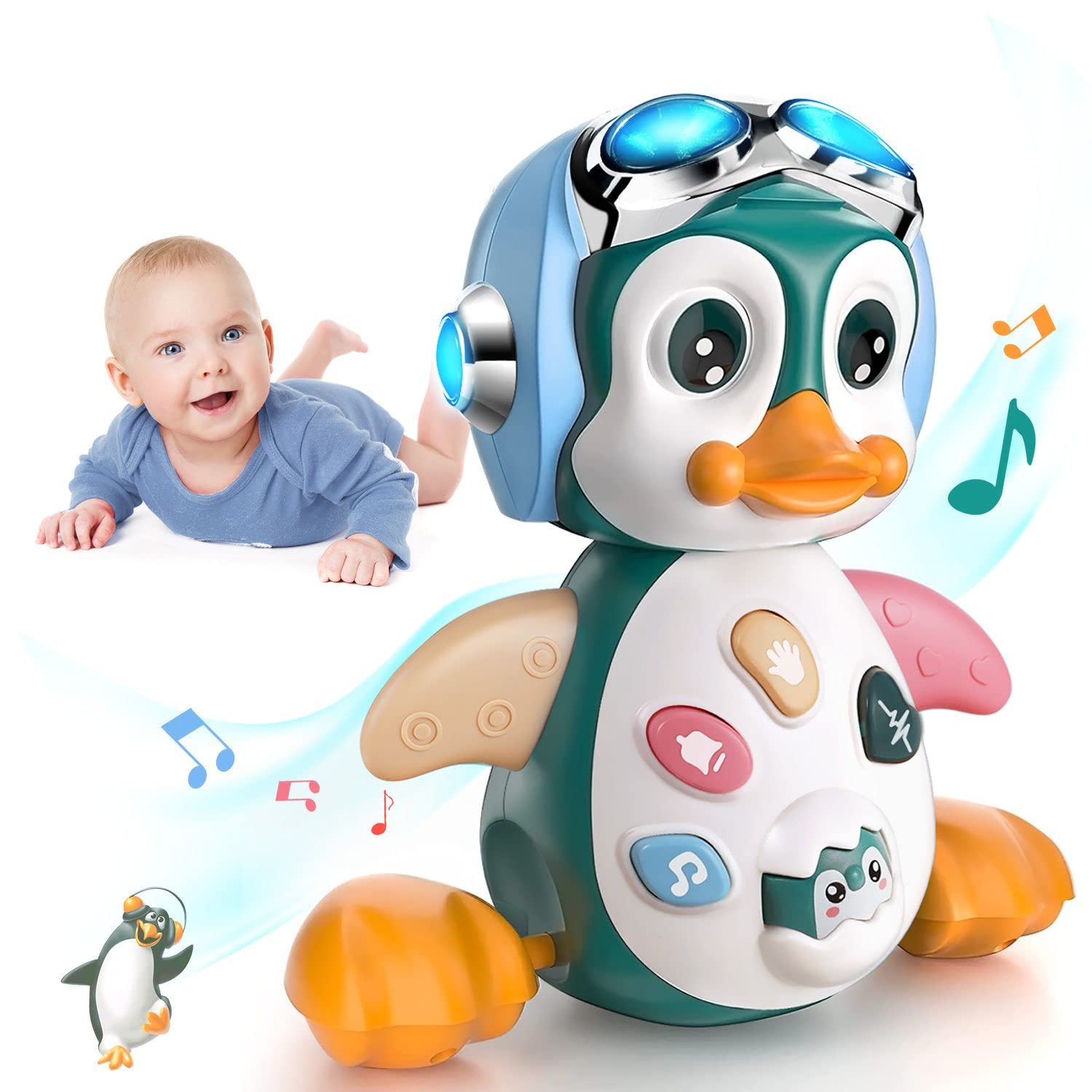 

Penguin Musical Baby Crawling Toys Infant Moving Walking Dancing Toys With Light Toddler Interactive Development Tummy Time Gift белый