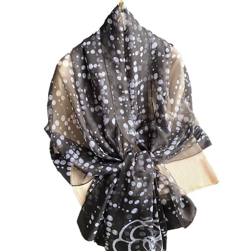 Polka dot simulation silk commuting large shawl soft yarn scarf temperament pattern scarf women's large size sunscreen light luxury silk scarf