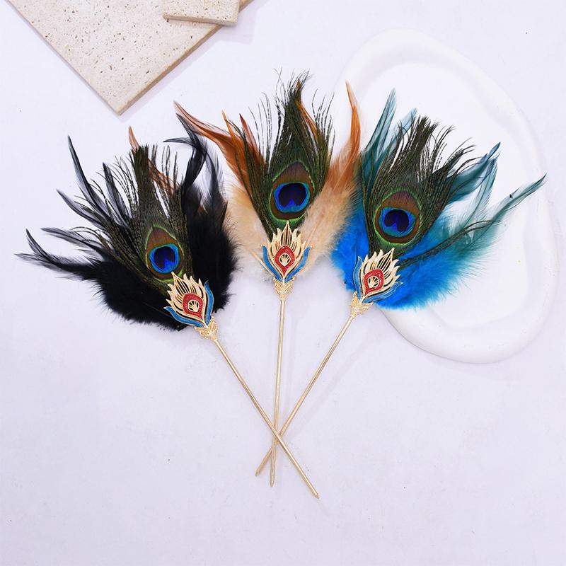 1 piece of sturdy and gorgeous alloy headwear peacock feather hairpin bright and exquisite color elegant and durable