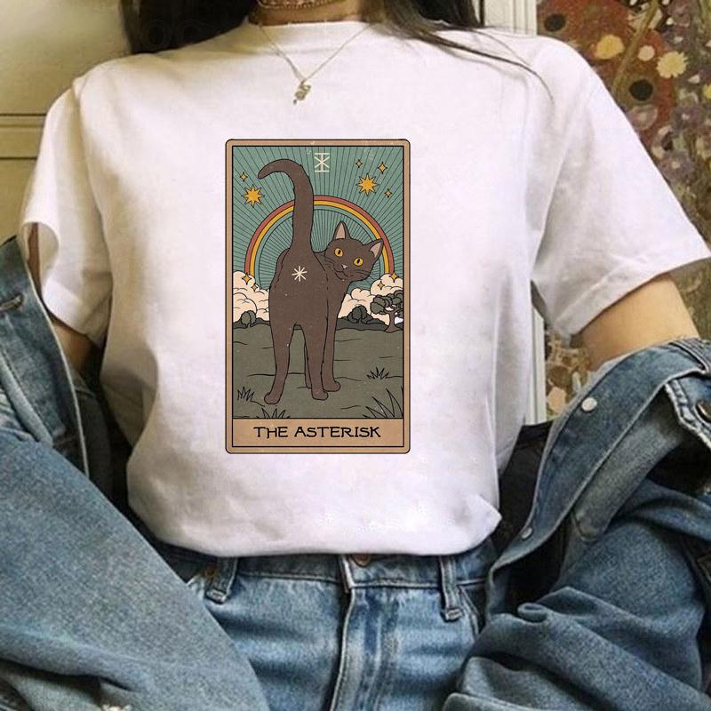 Fashion Women Tarot Cat Print Tshirts Funny Clothing Cartoon Womens Female Graphic T Shirt Cute TShirt Casual Tee Shirt Tees