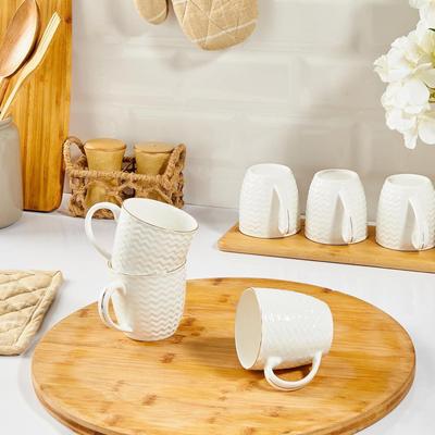 Handcrafted Bone China Tea/Coffee Cups/Mugs with Modern Design for Gifts and Home Decor - 240 ML Each- Set of 6