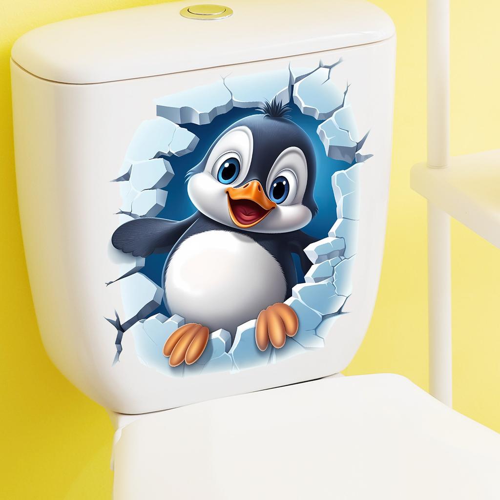 Süßer 3D durchbrechender Wand-Entenküken-Toilettenaufkleber Selbstklebend Abnehmbar Wasserdicht für Badezimmer Heimdekoration