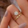 18K Gold Plated Rhinestone Snowflake Ring: European American Simulated Diamond Couple Rings
