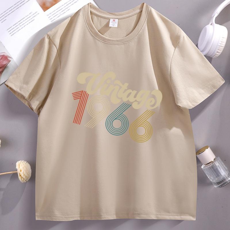 Vintage 1966 Retro T-Shirt 60th Birthday Short Sleeve Tshirt Pullover Round Neck Cotton Short Sleeve T Shirt Breathable Clothes