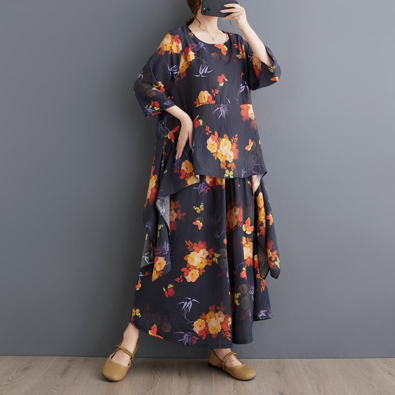 GMXIA Plus-size, Artistic, Irregular, Chubby Girl Patterned and Stylish Suit, Wide-leg Pants, Concealing and Slimming Women's Two-piece Set