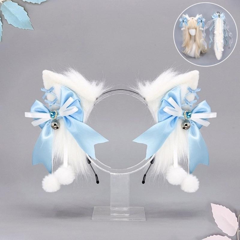 Wolf Ear Headband Wolf Tail Costume Furry Ear Headband Furry Tail Halloween Cosplay Accessories for Women Masquerade