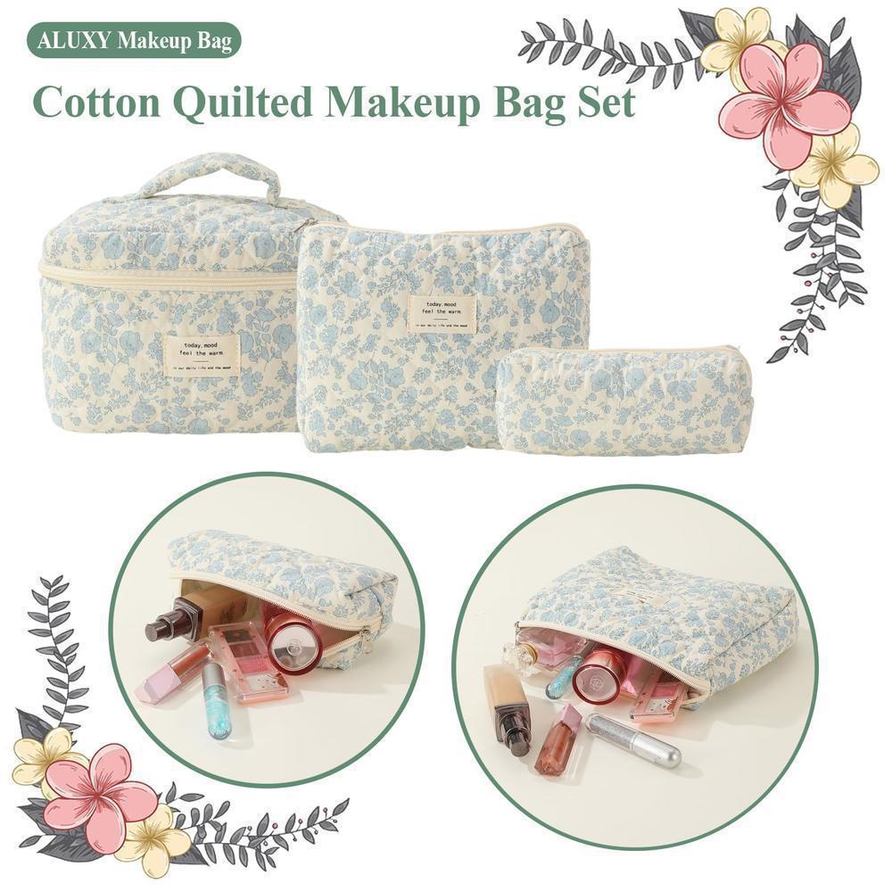 Three-Piece Floral Large-Capacity Makeup and Travel Bag Set