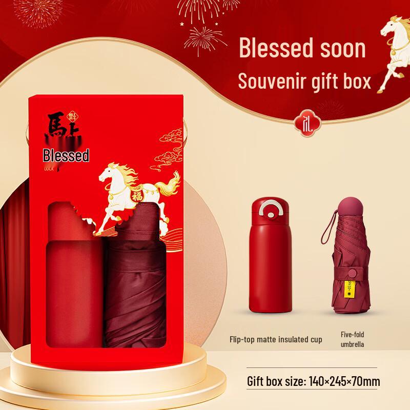 Aiqiyi Auspicious Fortune Thermos & Umbrella Gift Set