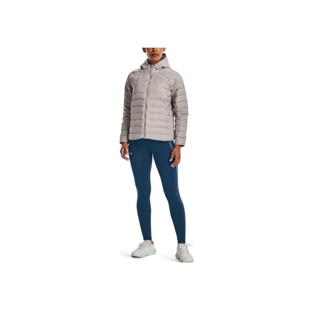 Under Armour Dámská jednobarevná péřová bunda s kapucí a zapínáním na zip s potiskem loga svrchní oděv šedá 1372648-592