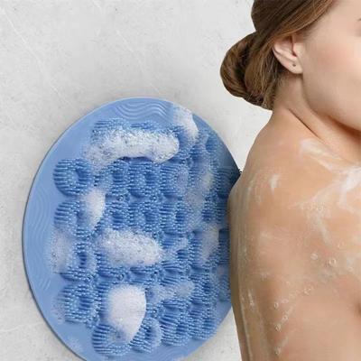 Spazzola da bagno in silicone per massaggio schiena con ventosa, bastoncino massaggiante per schiena rotondo da bagno antiscivolo per piedi, forte ventosa antiscivolo