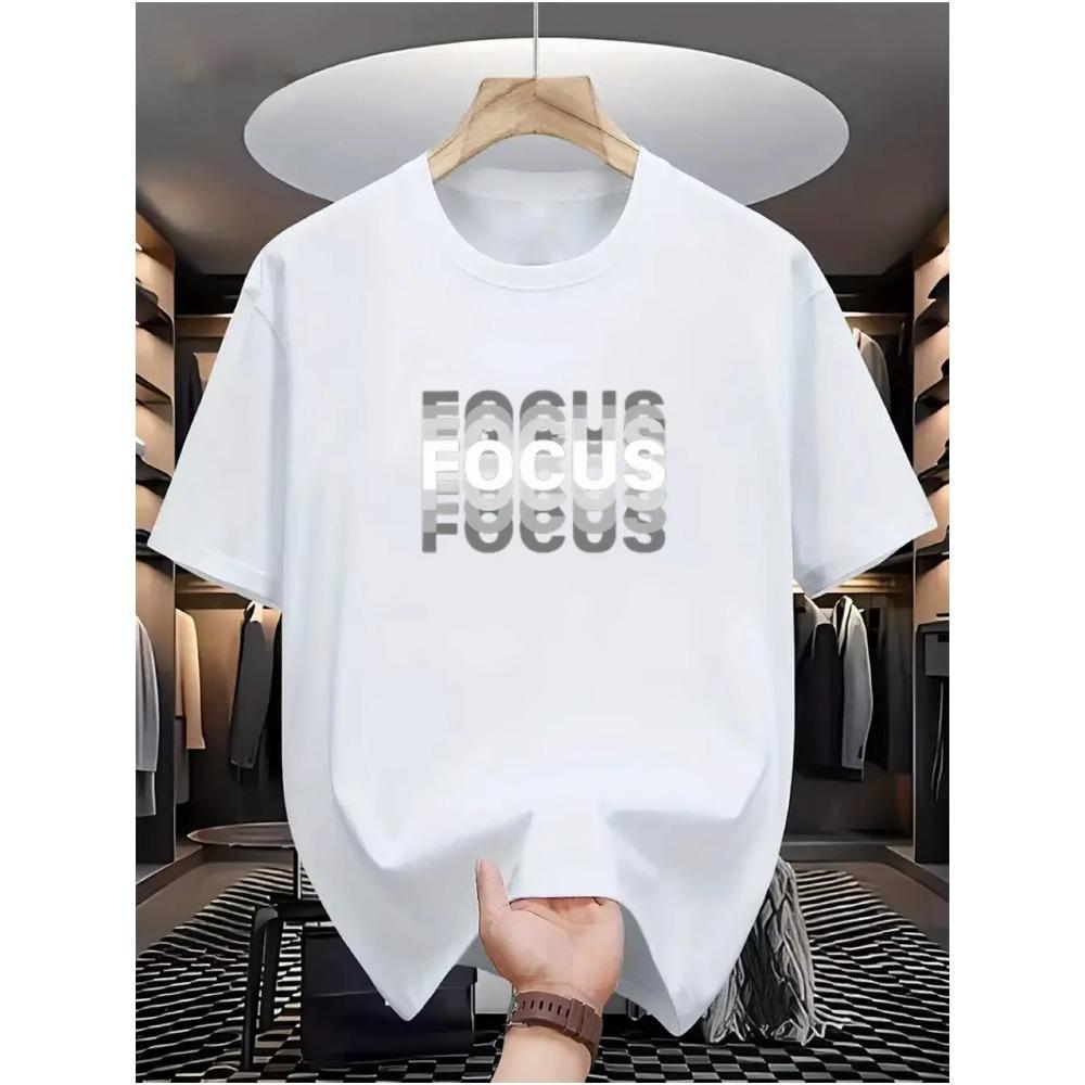 Men's Summer Cotton Fashionable Casual Loose Focus Letter Pattern Printed Sports Round Neck Short Sleeve T-shirt