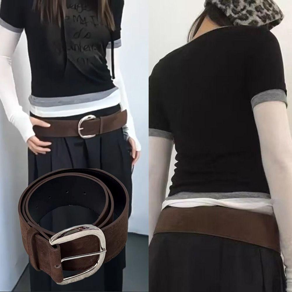 Maillard Styles Suede Leather Wide Belt Luxury Design Trouser Dress Belts Gifts