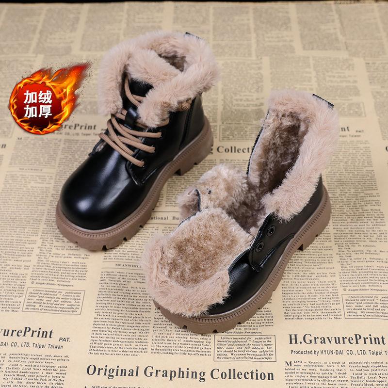 Girls boots cotton shoes winter snow boots 2025 new children's leather boots boys Martin boots large cotton autumn and winter shoes