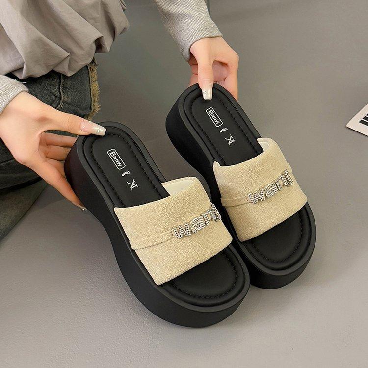 

[youshilai] thick-soled one-word slippers for women to wear 2025 summer new muffin soles heightening sandals for women 40