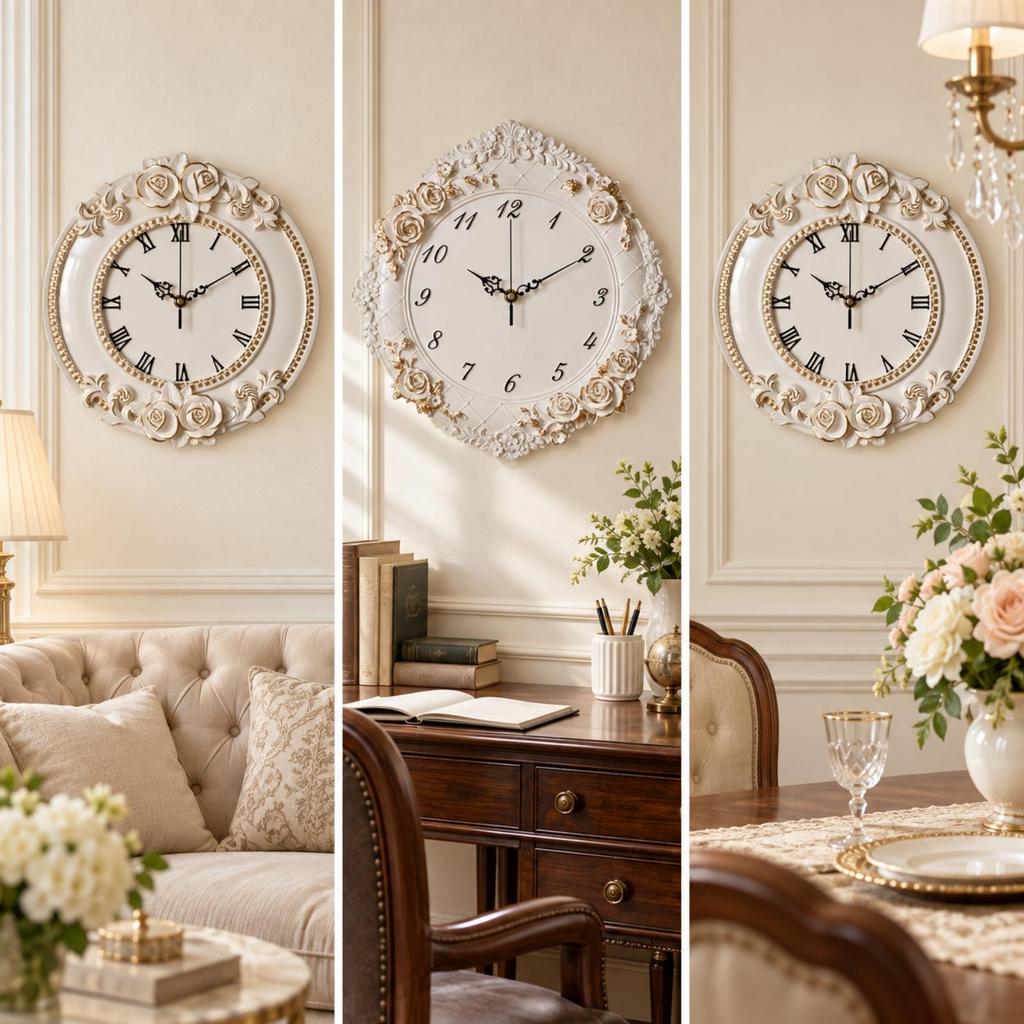 12Inch WallMounted Analog Clock Quiet Decorative Wall with Floral Frame NonTicking Timepiece