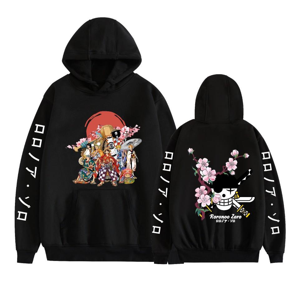

Mens Womens Hoodie ONE PIECE Anime Hoodies Streetwear Casual Cartoon Printed Hooded Pullover Sweatshirts XS чёрный