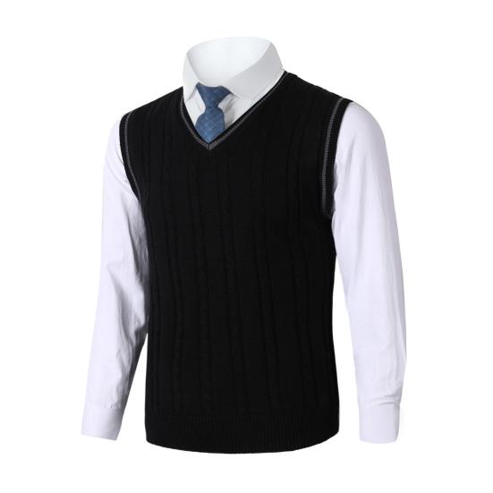 Pánská vesta svetr s výstřihem do V bez rukávů Slim Fit Colorblock Pletený svetr Slim Fit Střední délka Zahuštěný svetr preppy a business stylu