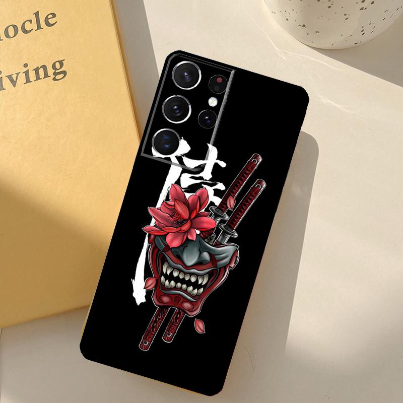 Samurai Oni Mask Phone Case For Samsung Galaxy S25 S20 S21 S22 S23 S24 Ultra S9 S10 Plus S25 FE Cover Shell