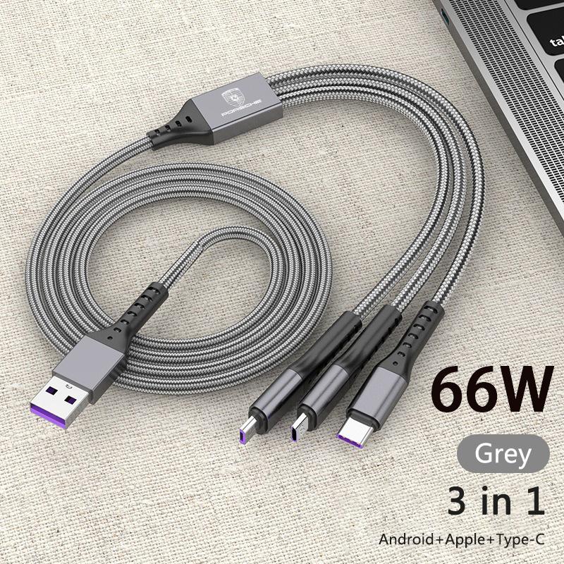 3 in 1 Car Micro Type C Cable Fast Charging Data USB Cables For Porsche 911 718 Cayenne Cayman Panamera Macan Taycan Boxster 928