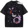 Fashion Womans Cotton Washed T-shirts The Devil's Moon Letter Prints Tops Casual O-Neck Oversize Tees Street Female Clothes