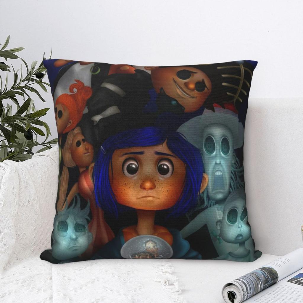 Coraline Halloween Pillow Case the Secret Door Horror Girl Cushion Cover Zippered Decor Throw Pillow Case Cover for Home Cm
