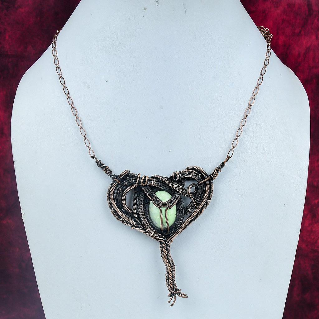 Lemon Chrysoprase Pendant Gemstone Pendant Copper Wire Wrapped Handmade Jewelry