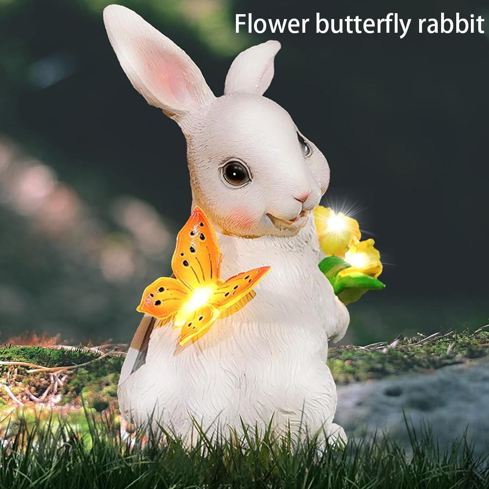Solar Rabbit Statue Light Cute Bunny Statue Easter Rabbit Sculpture Bunny LED Garden Light for Spring Home Decor