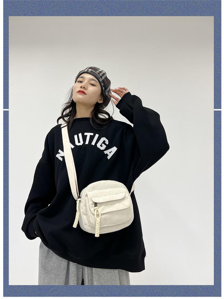 Torba na ramię i crossbody z sztruksu na wiosnę 2024 dla dziewcząt - Styl kampusowy, Jednolity kolor, Mała, Modna