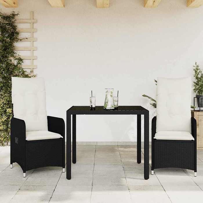 VidaXL 3-piece Garden Bistro Set Cushions Black Poly Rattan 3276987