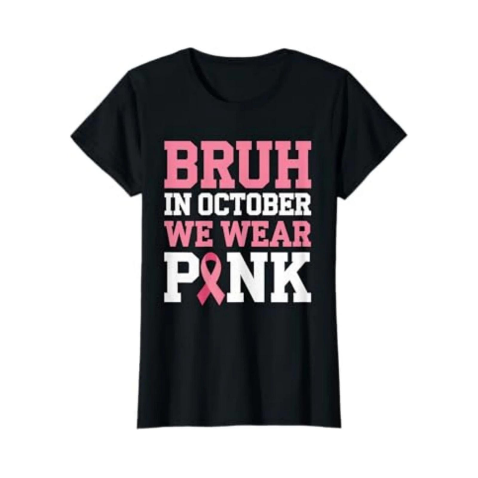 Breast Cancer Shirts for Kids Boys Bruh In October Wear Pink T-Shirt 100% Cotton New T-Shirt Short Sleeve Fall Tee Top 01232 S