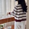 A Retro Striped Color-blocking Sweater Cardigan for Women, A Soft, Loose and Casual Short Top for Petite Women in Autumn and Winter