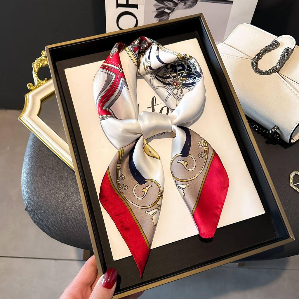 70 cm Beržų Miško Šilko Mišinio Šalikas: Moteriška pavasario/vasaros kvadratinė skarelė aliejinės tapybos stiliumi