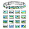 New Green Scenery Series Sunset Sea Lighthouse Italian Charm Links Fit 9MM Stainless Steel Bracelet Women Men DIY Making Jewelry