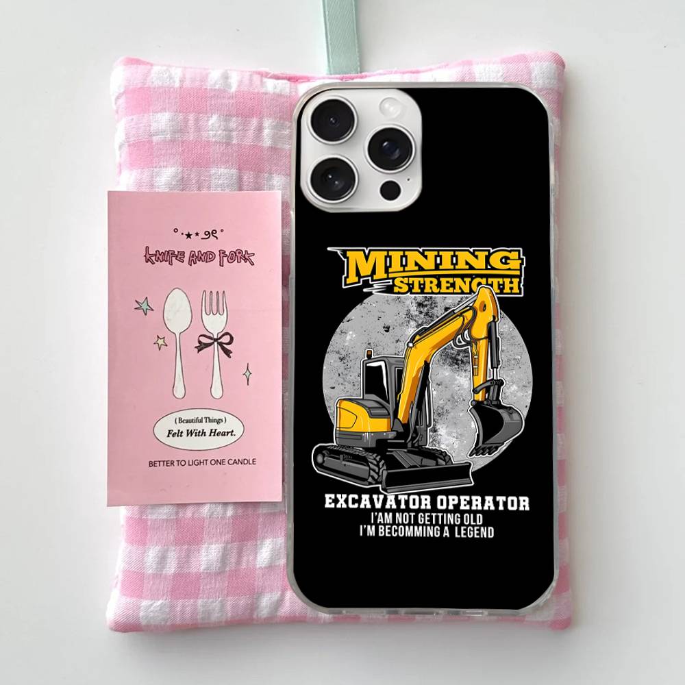 

Excavator mechanical Phone Case For iPhone 17 16 15 14 13 Pro Max 11 12 Plus Silvery Satin Silicone Back Case iPhone 11 pro