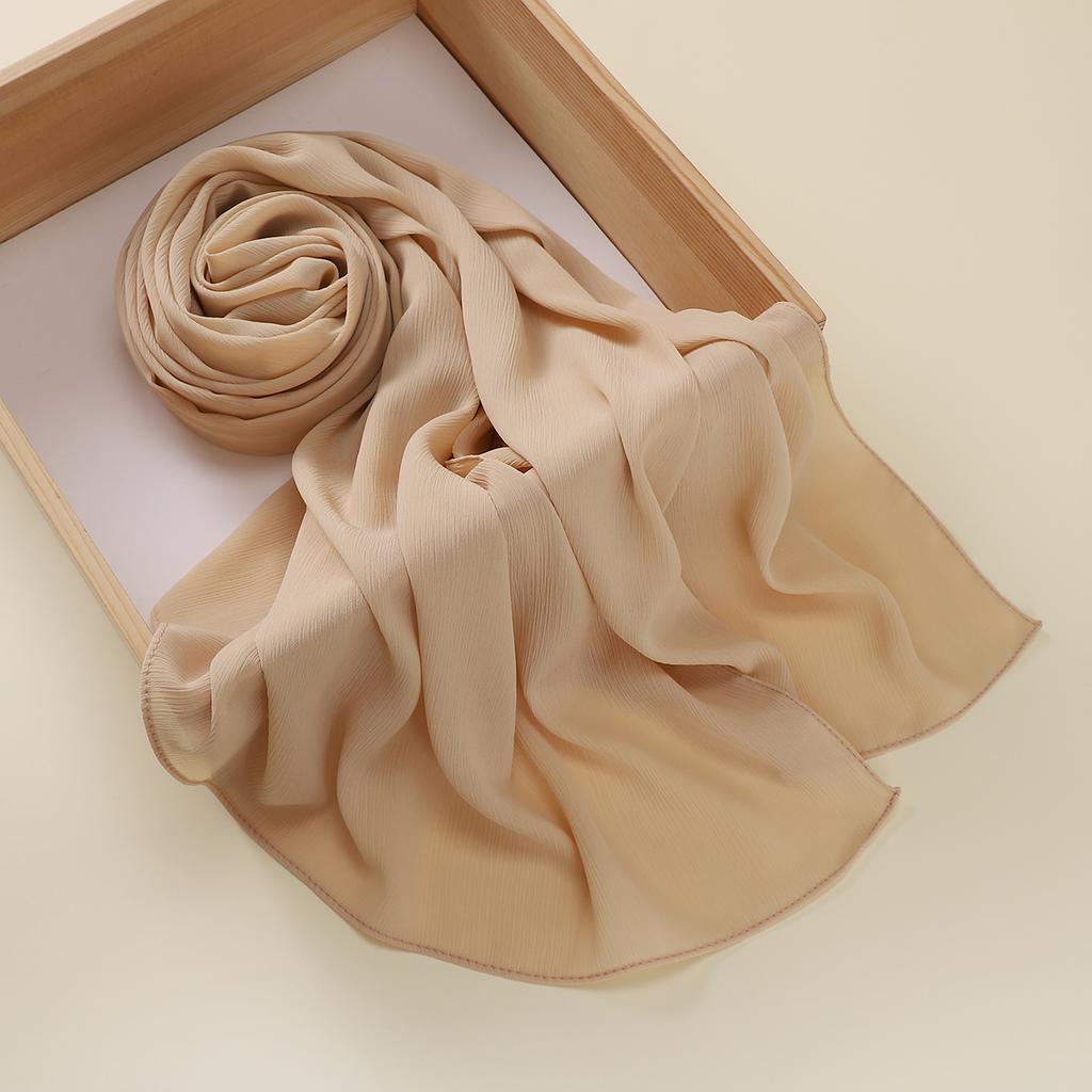 Muslim Plain Crinkle Hijabs Heavy Chiffon Scarf Arab Crepe Shawl Wraps Islamic Headband Solid Color Foulard Women