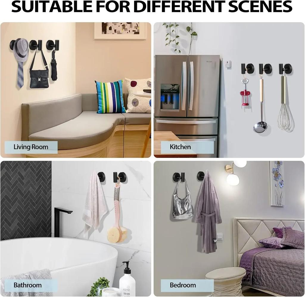 2Pcs Polished Bathroom Towel Hooks Stainless Steel Coat Robe Hook Wall Hanger with Screws Towel Rack Hang Hook for Hotel Kitchen