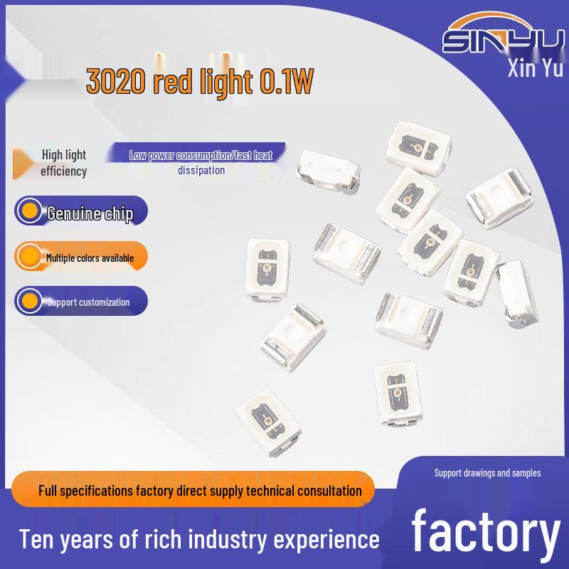 Eco-Friendly 3020 SMD Red LED Chip, 0.1W High Brightness, Ideal for LED Strip Lighting