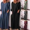 Spring/Autumn Women's Cotton Linen Solid Loose Long Sleeve Dress Long Length