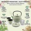 CAST IRON KETTLE POT MINT 0.8L SET 1x POT 2x CUPS WITH STAND