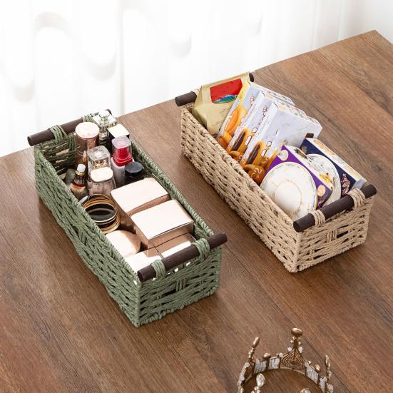 Yousheng Rectangular Storage Basket with Handle Large Capacity Multipurpose Handmade Decorative Braided Basket Decoration