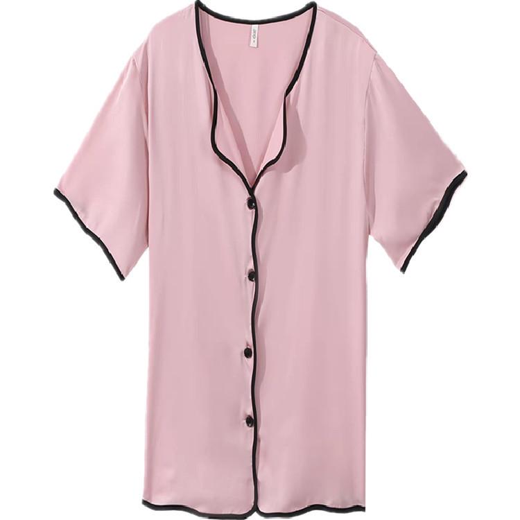 Silk Summer Short Sleeve Cardigan Nightgown Pajamas - Women's Casual Loungewear In Pure Desire Style